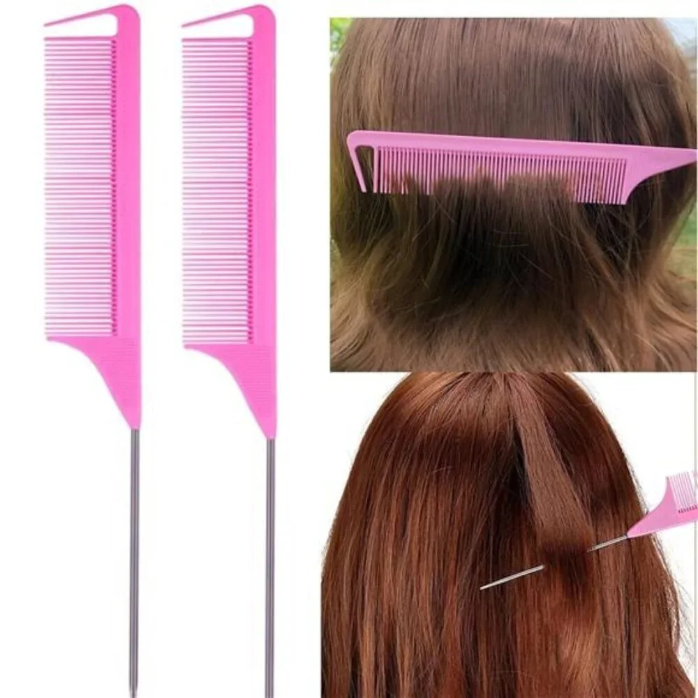8-Piece Pink Hair Styling Tool Set Edge Brush, Rat Tail Combs & Loop Hair Puller